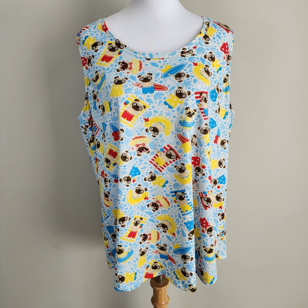 Rickis‎ Pug Dog Tank Top Womens XL Summer Puppy Summer Vacation Resort Dog Lover